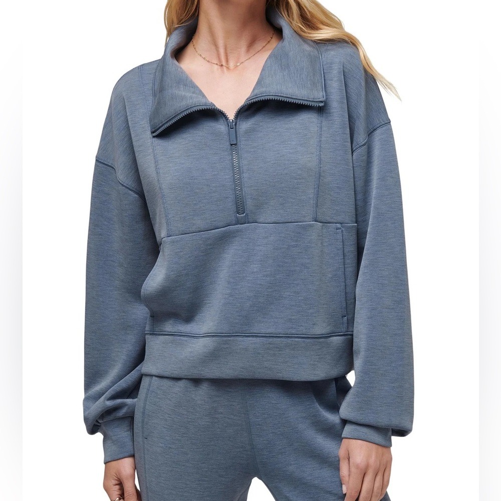 Nwt Travis Mathew Women's Skyloft Half Zip Pullover In Heathered Moonlight Blue
